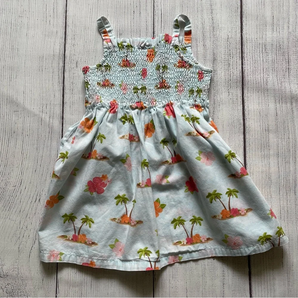 Gymboree Hula Baby Blue Smocked Tropical Flower Dress Size 12-18 months